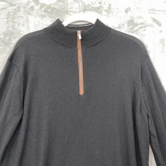 Peter Millar Men's Size S Quarter Zip Sweater Merino Wool Lyocell Black
